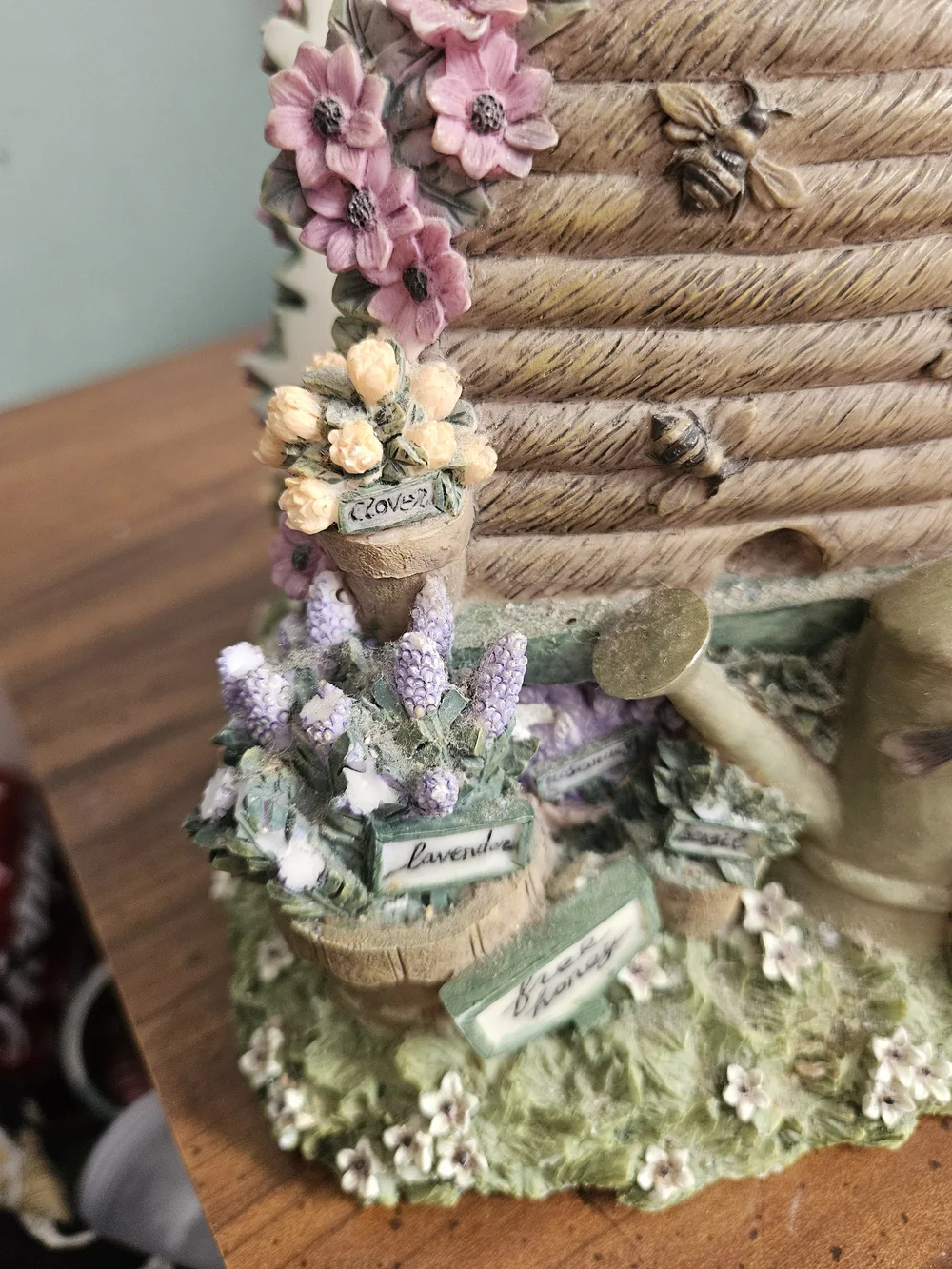 Pfaltzgraff Garden Beehive Figurine with Pink Blossoms and Lavender Accents